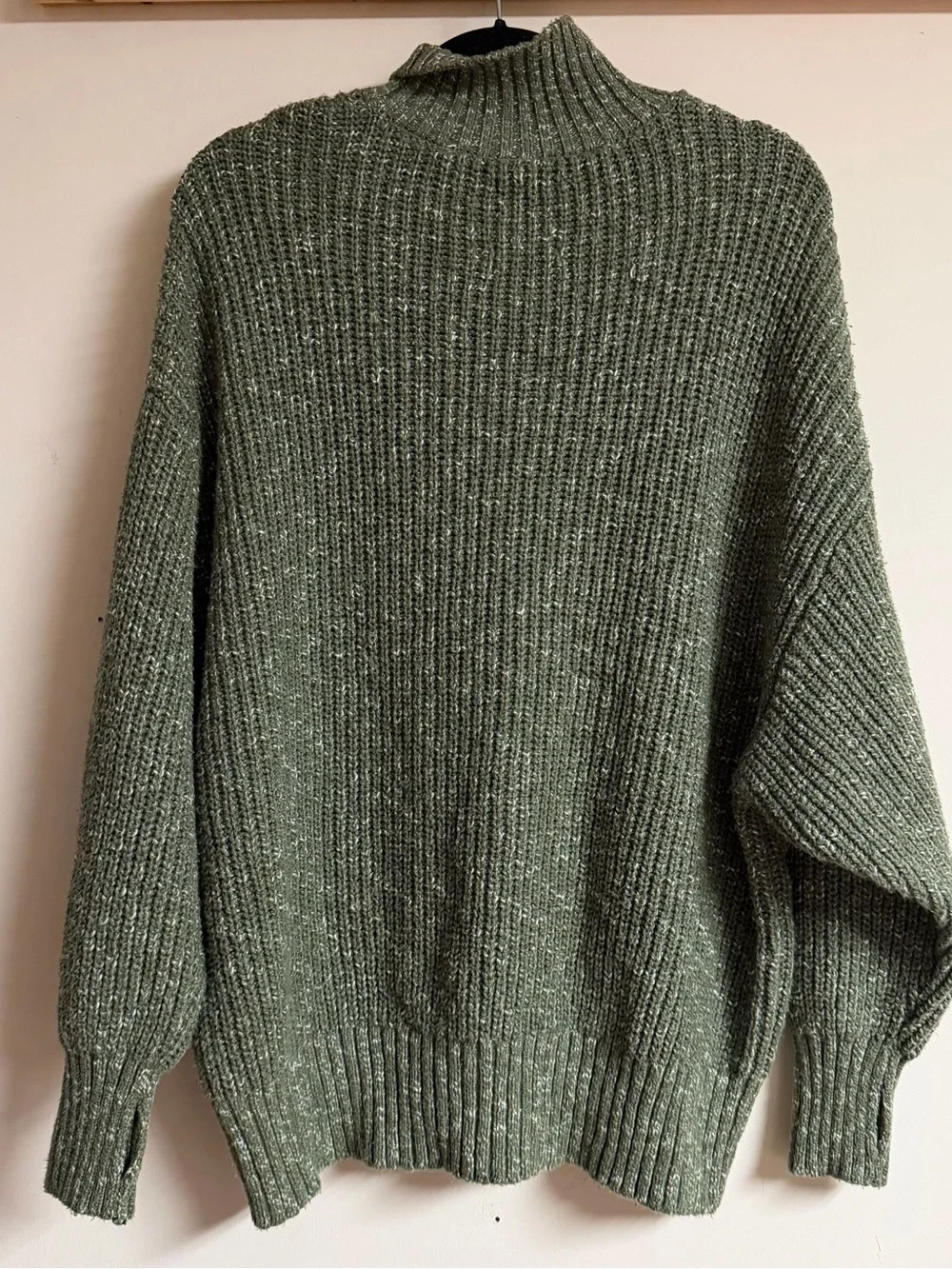 Aerie Oversized Olive Green Half-Zip Knit Sweater Large